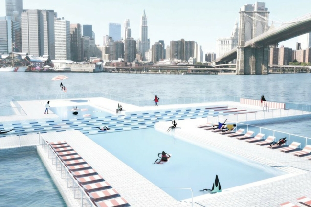 mock up design of pool with the manhattan skyline in the background
