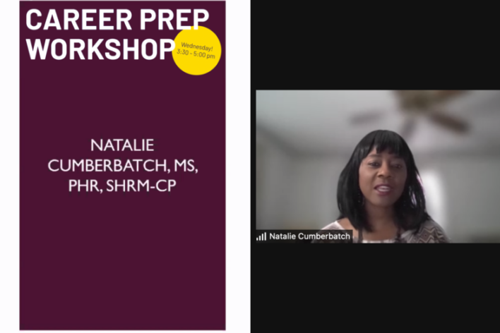 power point presentation title page and zoom square of presenter