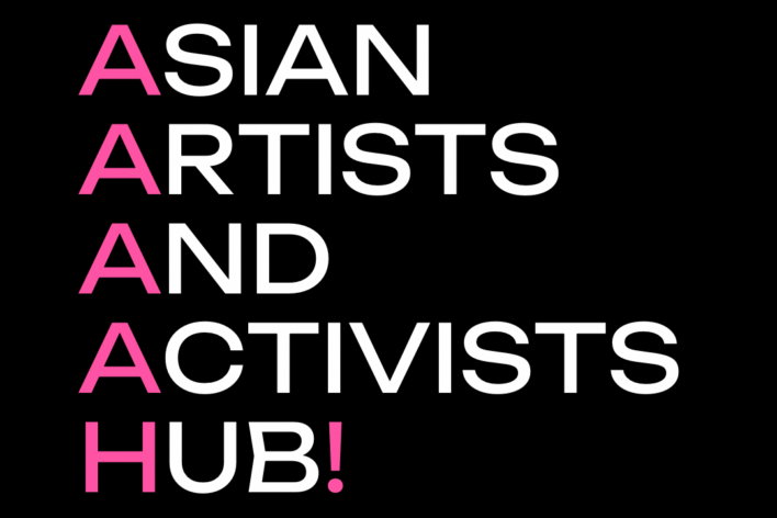 Pink and white text over a black background that reads: