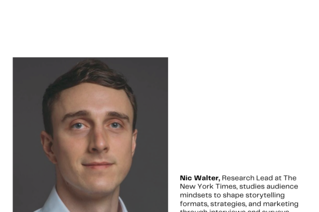 Black text on a white background and a picture of Nic Walter looking at the camera