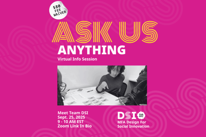 Magenta background with text reading 