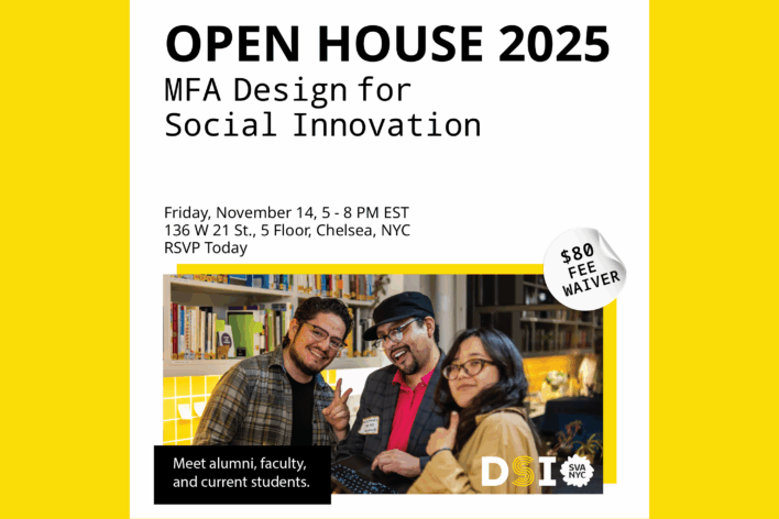 Yellow background with image of 3 students