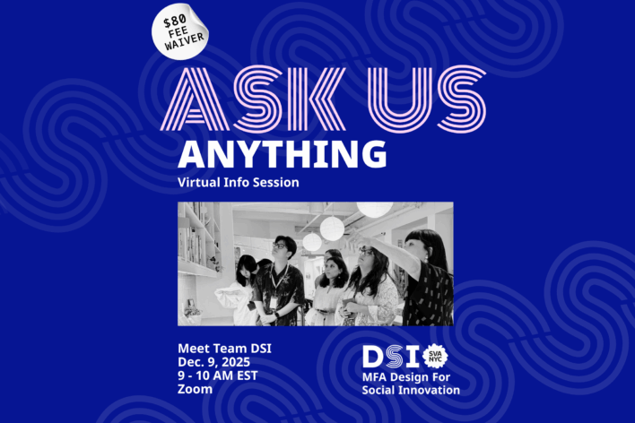 Dark blue background with black and white photo of students and teacher looking up at library