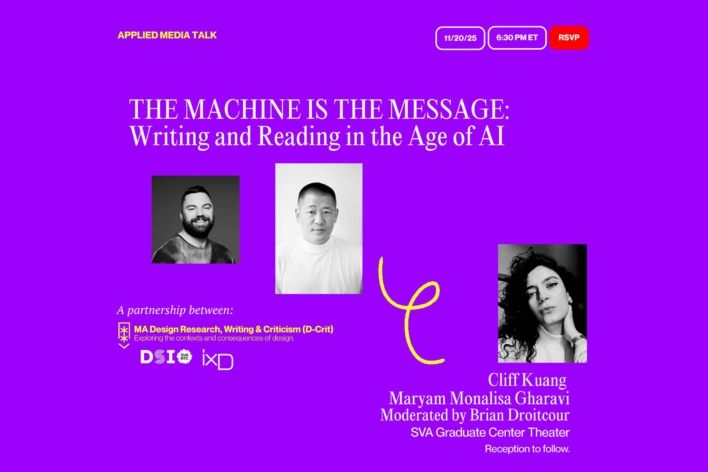 The Machine Is the Message: Writing and Reading in the Age of AI on a purple background.