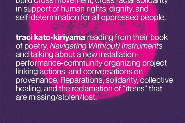 Biographies of Akemi Kochiyama-Ladson and traci kato-kiriyama on a purple background with a pink sun in the background.