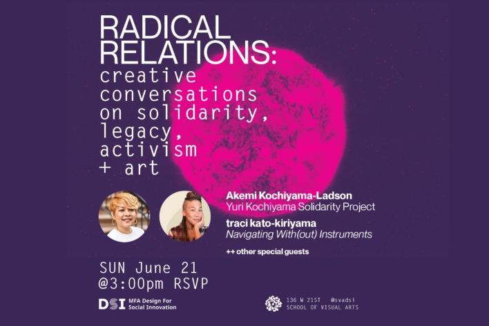 Radical Relations: creative conversations on solidarity, legacy, activism and art. Sunday, June 21, 2026 3:00 - 6:00 pm EST MFA DSI Studio, 136 W 21st Street, 5th Floor